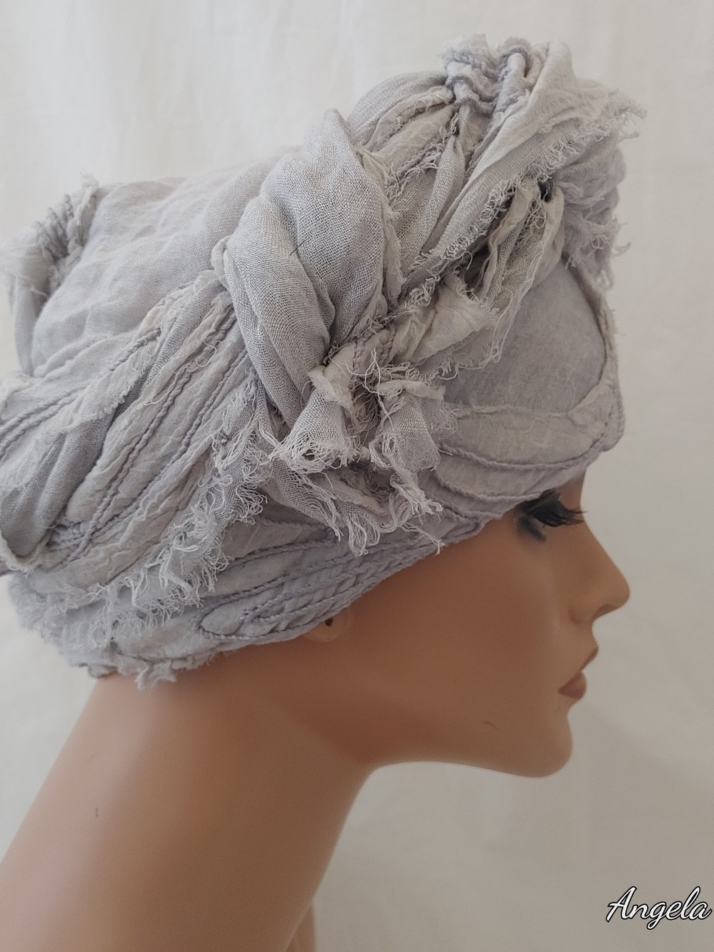 Angel Light Gray Frayed Cotton Turban Headwrap